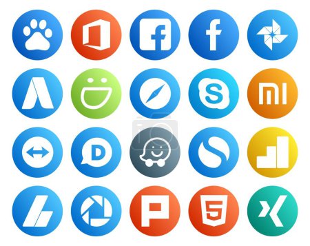 Ilustración de 20 Paquete de iconos de redes sociales Incluyendo anuncios. google analytics. skype. simple. disqus - Imagen libre de derechos