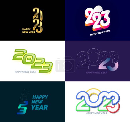 Ilustración de Gran Colección de 2023 Feliz Año Nuevo símbolos. Cubierta del diario de negocios para 2023 con deseos - Imagen libre de derechos
