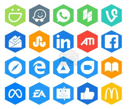 Illustration for 20 Social Media Icon Pack Including facebook. ibooks. ati. google duo. edge - Royalty Free Image