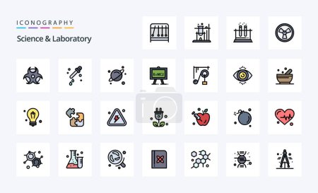 Ilustración de Paquete de iconos de estilo lleno de 25 líneas científicas - Imagen libre de derechos