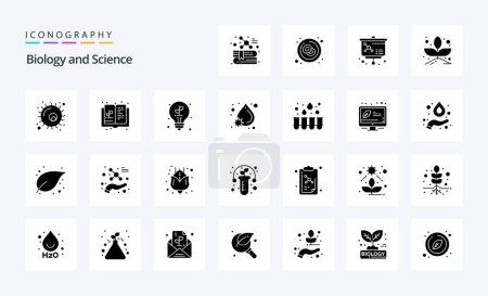 Ilustración de Paquete de iconos de glifo sólido de 25 biología - Imagen libre de derechos
