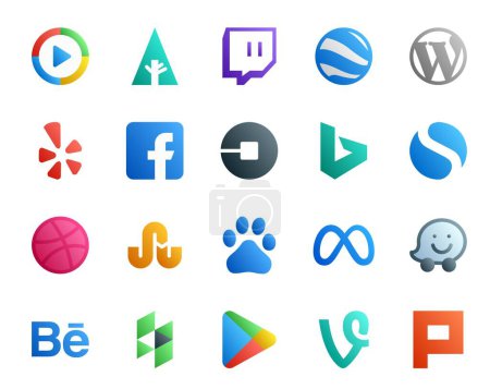 Ilustración de 20 Paquete de iconos de redes sociales Incluyendo meta. tropezar con. facebook. dribbble. Bing Bing - Imagen libre de derechos
