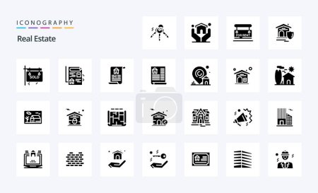 Ilustración de Paquete de icono de glifo sólido de 25 bienes raíces - Imagen libre de derechos