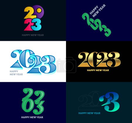 Téléchargez les illustrations : Grand ensemble de 2023 Happy New Year logo texte conception 2023 nombre modèle de conception - en licence libre de droit