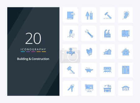 Téléchargez les illustrations : 20 Bâtiment et construction icône de couleur bleue pour la présentation - en licence libre de droit