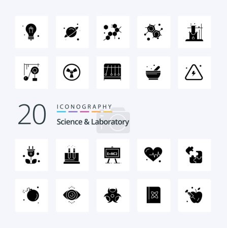 Téléchargez les illustrations : 20 Science Solid Glyph icon Pack comme science puzzle chimie science coeur - en licence libre de droit