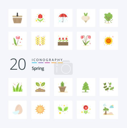 Illustration for 20 Spring Flat Color icon Pack like nature ecology nature tree pine - Royalty Free Image