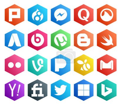 Ilustración de 20 Paquete de iconos de redes sociales Incluyendo correo. gmail. utorrent. enjambre. vid - Imagen libre de derechos