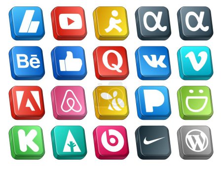 Ilustración de 20 Paquete de iconos de redes sociales, incluido el contrabando. enjambre. quora. aire bnb. vídeo - Imagen libre de derechos