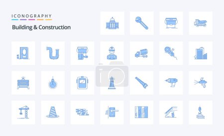 Téléchargez les illustrations : Bâtiment et construction 25 pack icône bleue - en licence libre de droit
