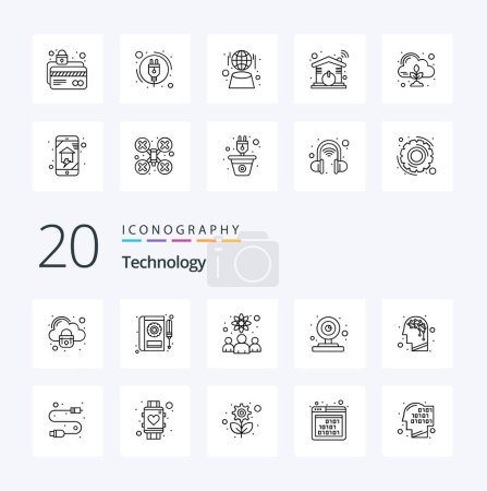 Illustration for 20 Technology Line icon Pack like artificial webcam service web scientists - Royalty Free Image