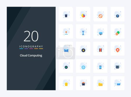 Téléchargez les illustrations : 20 Cloud Computing icône couleur plate pour la présentation - en licence libre de droit