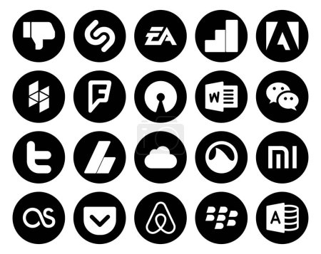 Ilustración de 20 Paquete de iconos de redes sociales Incluyendo icloud. adsense. Cuadrado. tweet. mensajero - Imagen libre de derechos