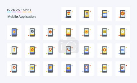 Téléchargez les illustrations : 25 Application mobile Pack icône couleur plate - en licence libre de droit
