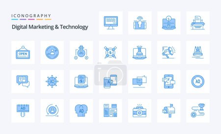 Téléchargez les illustrations : 25 Digital Marketing and Technology Pack icône bleue - en licence libre de droit