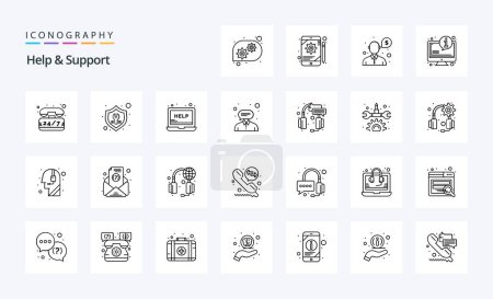 Ilustración de Paquete de iconos de 25 líneas de ayuda y soporte - Imagen libre de derechos