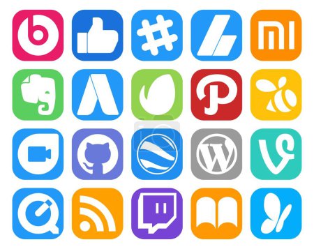 Ilustración de 20 Paquete de iconos de redes sociales, incluida la vid. wordpress. adwords. google earth. dúo de Google - Imagen libre de derechos
