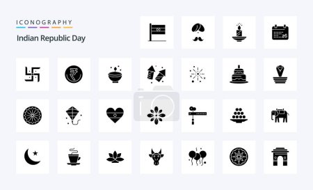 Ilustración de 25 Día de la República de la India Paquete de iconos de glifos sólidos - Imagen libre de derechos