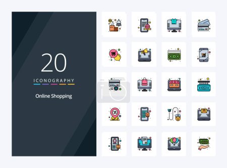 Illustration for 20 Online Shopping line Filled icon for presentation - Royalty Free Image