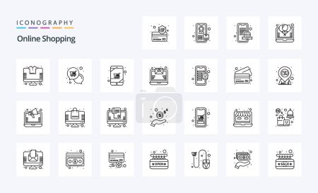 Illustration for 25 Online Shopping Line icon pack - Royalty Free Image