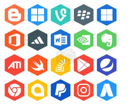 Illustration for 20 Social Media Icon Pack Including apps. overflow. nvidia. stock. stockoverflow - Royalty Free Image