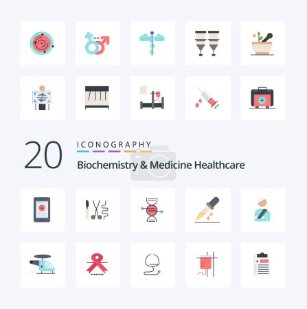Téléchargez les illustrations : 20 Biochimie et médecine Soins de santé Icône de couleur plate Pack comme la médecine d'utilisateur adn droup médical - en licence libre de droit