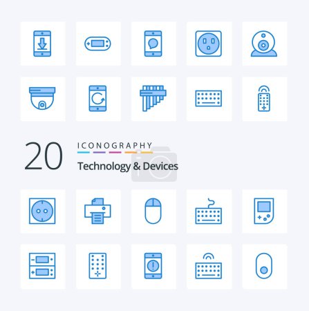 Ilustración de 20 Dispositivos Icono de color azul Paquete como enchufe de impresión psp mensaje eléctrico - Imagen libre de derechos