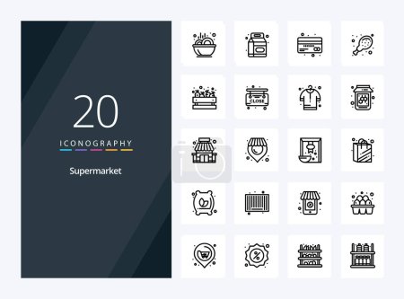 Téléchargez les illustrations : 20 icône de contour de supermarché pour la présentation - en licence libre de droit