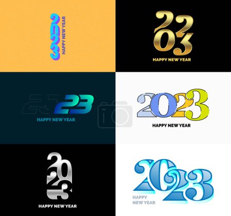Illustration for Big Set of 2023 Happy New Year logo text design. 2023 number design template - Royalty Free Image