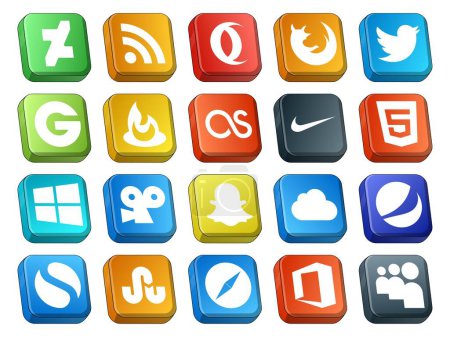 Ilustración de 20 Paquete de iconos de redes sociales Incluyendo simple. icloud. alimentador. snapchat. ventanas - Imagen libre de derechos