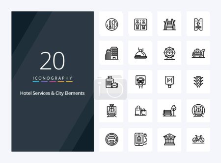 Téléchargez les illustrations : 20 Services hôteliers et éléments de la ville Description icône pour la présentation - en licence libre de droit