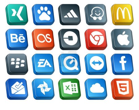 Illustration for 20 Social Media Icon Pack Including teamviewer. sports. car. ea. blackberry - Royalty Free Image