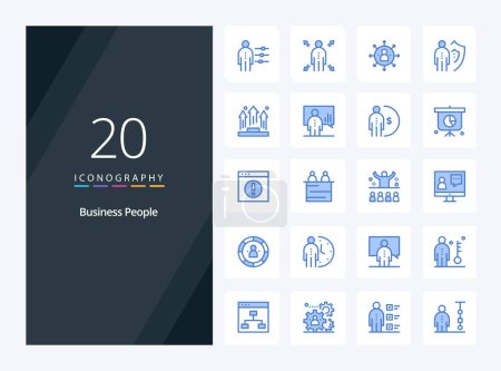 Téléchargez les illustrations : 20 Business People icône de couleur bleue pour la présentation - en licence libre de droit
