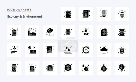 Téléchargez les illustrations : 25 pack d'icônes Glyphe solide écologie et environnement - en licence libre de droit