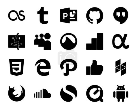 Ilustración de 20 Paquete de iconos de redes sociales Incluyendo soundcloud. firefox. google analytics. houzz. camino - Imagen libre de derechos