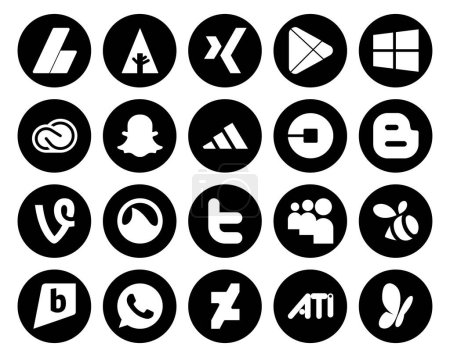 Téléchargez les illustrations : 20 Pack d'icônes pour médias sociaux incluant grooveshark. blogueur. cc. chauffeur. uber - en licence libre de droit
