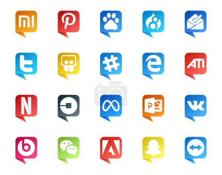 Téléchargez les illustrations : 20 Social Media Discours Bubble Style Logo comme facebook. chauffeur. Du calme. Voiture. netflix - en licence libre de droit
