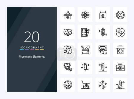 Illustration for 20 Pharmacy Elements Outline icon for presentation - Royalty Free Image