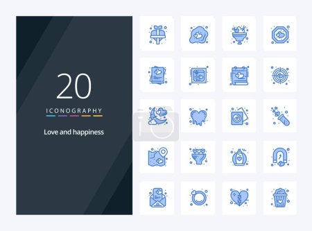Téléchargez les illustrations : 20 Love Blue icône de couleur pour la présentation - en licence libre de droit