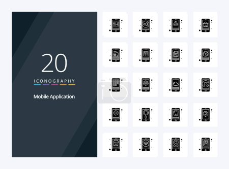 Illustration for 20 Mobile Application Solid Glyph icon for presentation - Royalty Free Image