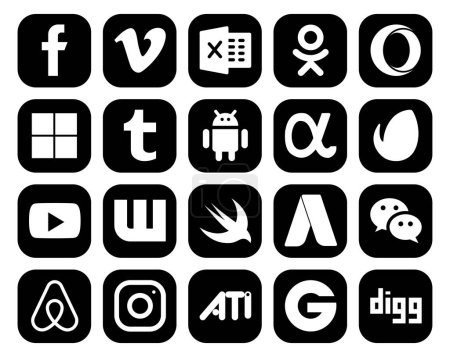Illustration for 20 Social Media Icon Pack Including messenger. adwords. android. swift. video - Royalty Free Image