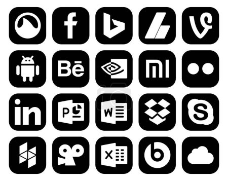 Illustration for 20 Social Media Icon Pack Including houzz. skype. nvidia. dropbox. powerpoint - Royalty Free Image