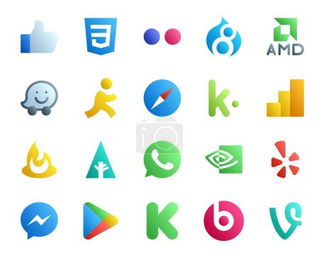 Illustration for 20 Social Media Icon Pack Including google play. yelp. browser. nvidia. forrst - Royalty Free Image