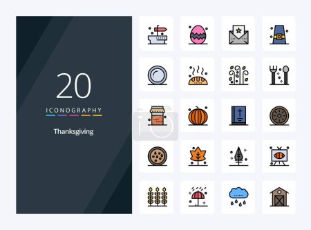 Illustration for 20 Thanks Giving line Filled icon for presentation - Royalty Free Image