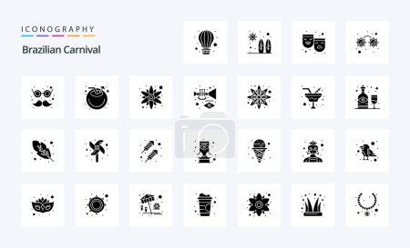 Téléchargez les illustrations : Pack de 25 icônes du Carnaval Brésilien Solid Glyph - en licence libre de droit