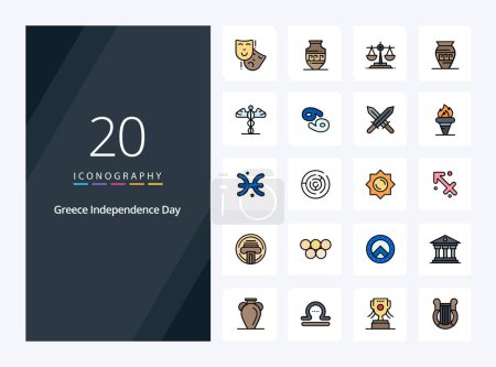 Illustration for 20 Greece Independence Day line Filled icon for presentation - Royalty Free Image