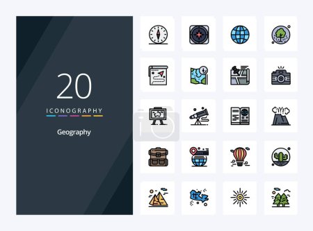 Illustration for 20 Geo Graphy line Filled icon for presentation - Royalty Free Image
