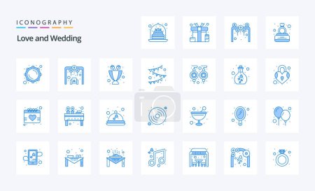 Illustration for 25 Wedding Blue icon pack - Royalty Free Image