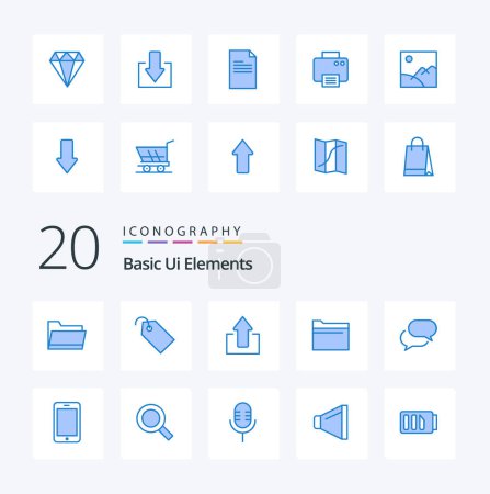 Ilustración de 20 Elementos básicos de Ui Icono de color azul Pack como archivo de datos diamante flecha de descarga - Imagen libre de derechos