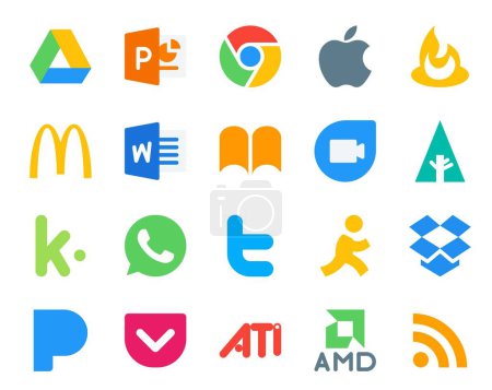 Ilustración de 20 Paquete de iconos de redes sociales incluyendo bolsillo. dropbox. google duo. Apunta. twitter - Imagen libre de derechos